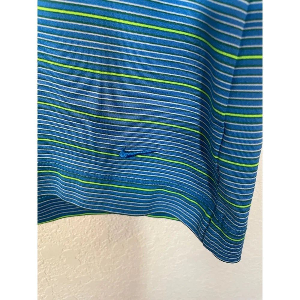 Women’s Nike Golf Polo Collared Shirt Blue & Lime Stripped Size Small